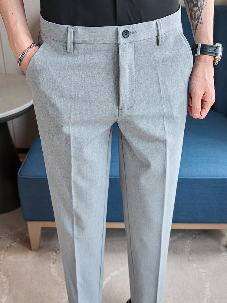 Quần âu nam chất liệu cao cấp, kiểu dáng lửng, mùa hè 2025, mới, phong cách kinh doanh lịch sự, đa năng, ôm dáng.