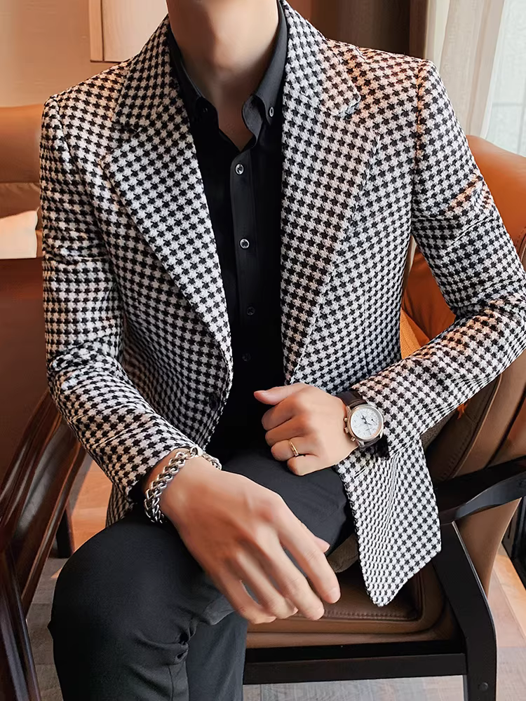 Áo blazer kẻ caro nam, kiểu mới thu đông 2025, thời trang, ôm dáng, lịch lãm, phong cách công sở lịch sự, không nhăn, dễ chăm sóc.