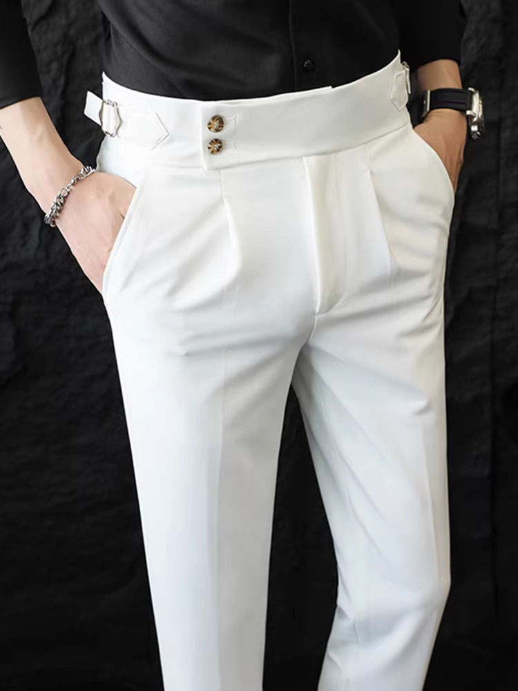 Quần âu nam Napoli cạp cao, xu hướng thời trang cao cấp, dáng ôm, chất liệu mềm mại, kiểu dáng thẳng lịch sự.