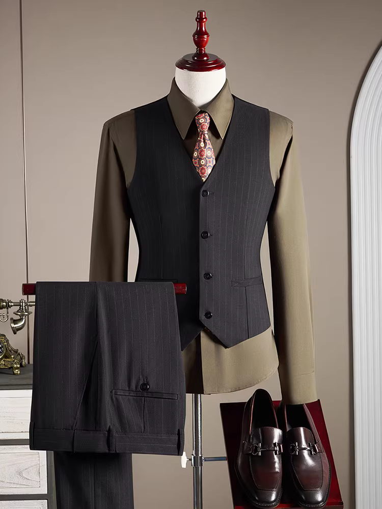 Bộ vest kẻ sọc cho chú rể, vest nam, trang phục công sở lịch sự, trang phục dạ hội, vest ôm dáng, vest size lớn