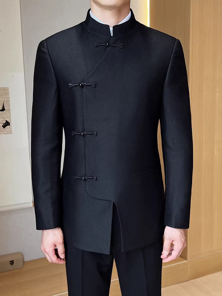 Bộ vest nam cổ đứng kiểu Trung Quốc, phong cách công sở lịch lãm, đa năng, thời trang, thích hợp dự tiệc, vest chú rể cưới