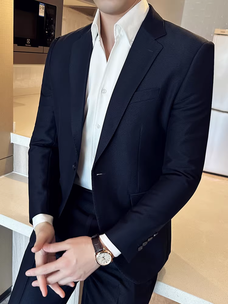 Bộ vest nam một nút, trang phục công sở lịch lãm cao cấp, kiểu dáng Anh, ôm dáng, bộ vest cưới ba mảnh dành cho chú rể