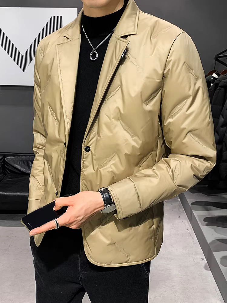 Áo khoác nam cổ vest, kiểu dáng công sở, mùa đông 2024, thời trang mới, hợp xu hướng, đa năng, nhẹ, ấm áp