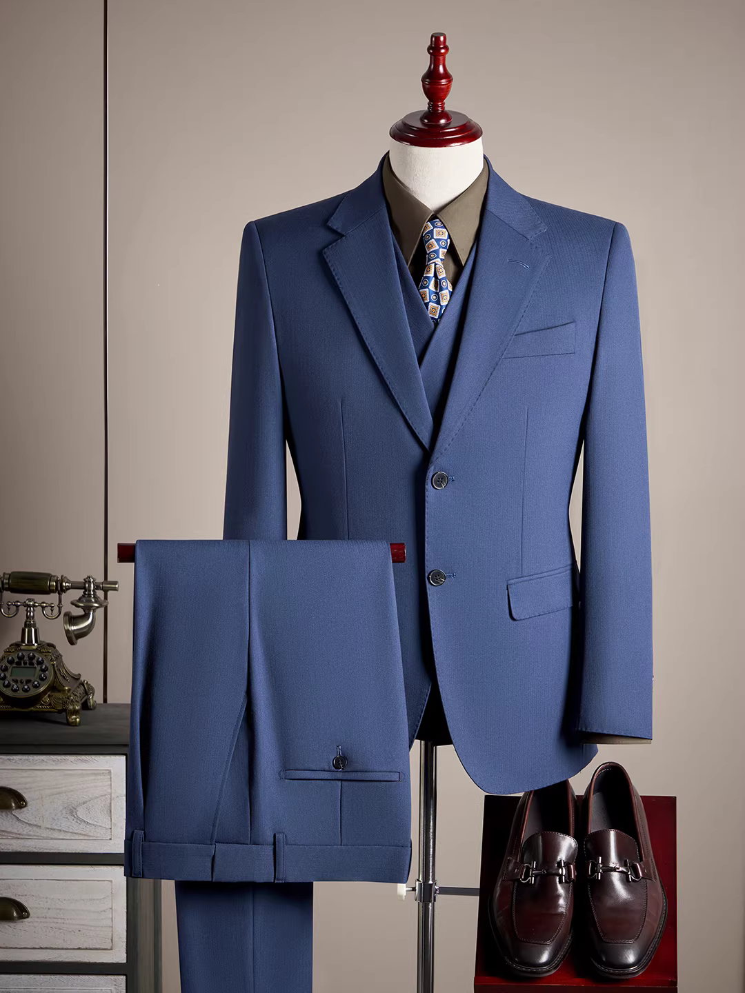 Bộ vest nam kiểu Ý, phối hạt cườm, sọc, cao cấp, lịch lãm, size lớn, bộ ba mảnh lịch sự.