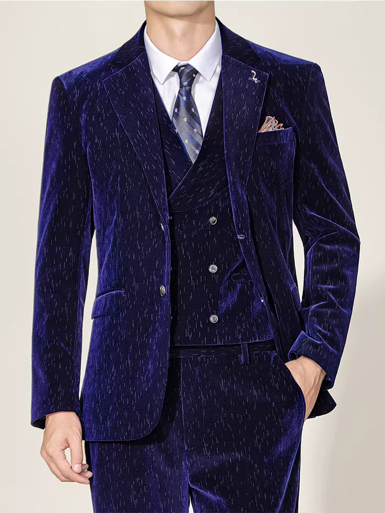 Bộ vest nam chất liệu corduroy cao cấp, thời trang retro, họa tiết sao băng, kiểu dáng ôm body, lịch lãm, bộ hai mảnh.