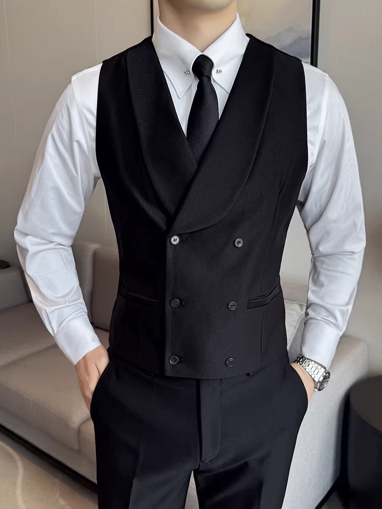 Áo vest nam cao cấp hai hàng khuy, vest công sở, trang phục công sở lịch sự, kiểu dáng ôm body, vest chú rể và phù rể