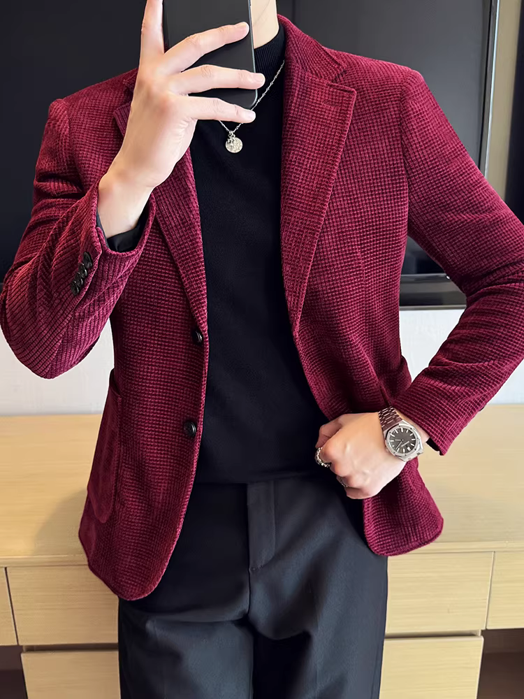 Áo blazer chenille dành cho nam, thời trang thu mới, hợp thời trang, ôm dáng, sành điệu, lịch sự, áo khoác vest đa năng