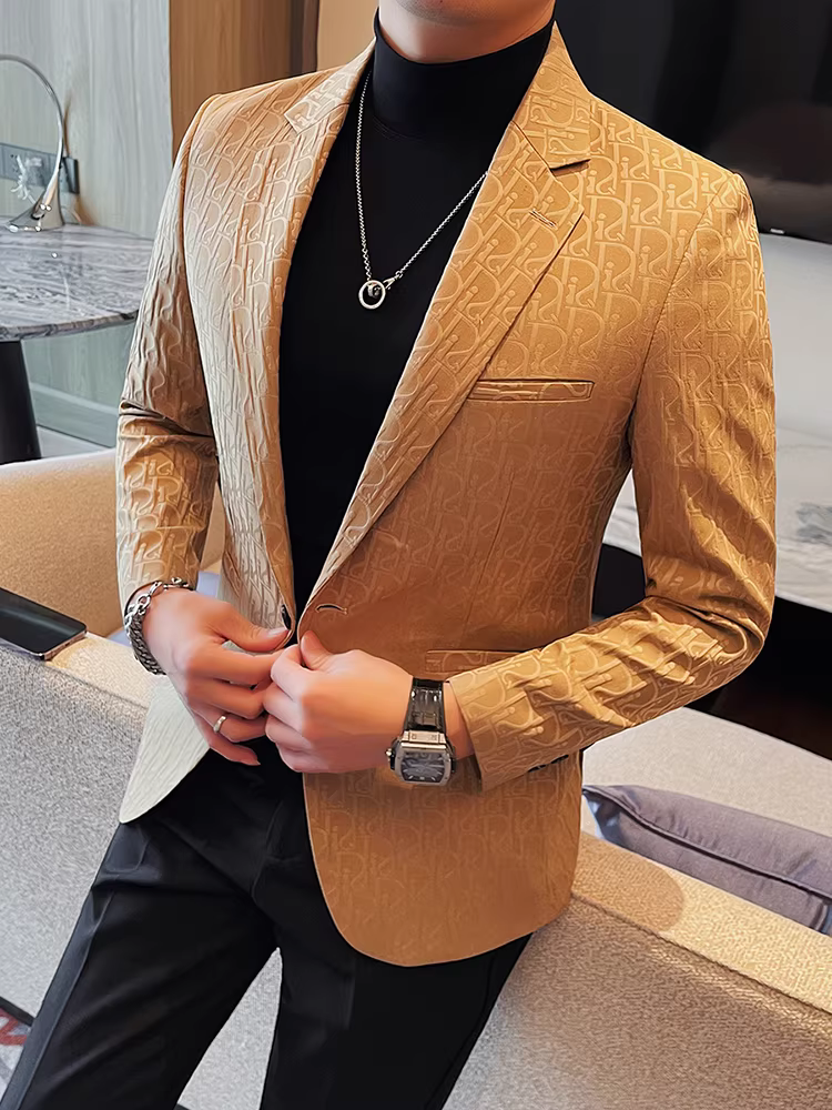 Áo blazer in họa tiết dành cho nam, cao cấp, thời trang, hợp xu hướng, ôm dáng, lịch sự, đa năng, kiểu dáng thời trang, áo khoác vest một mảnh