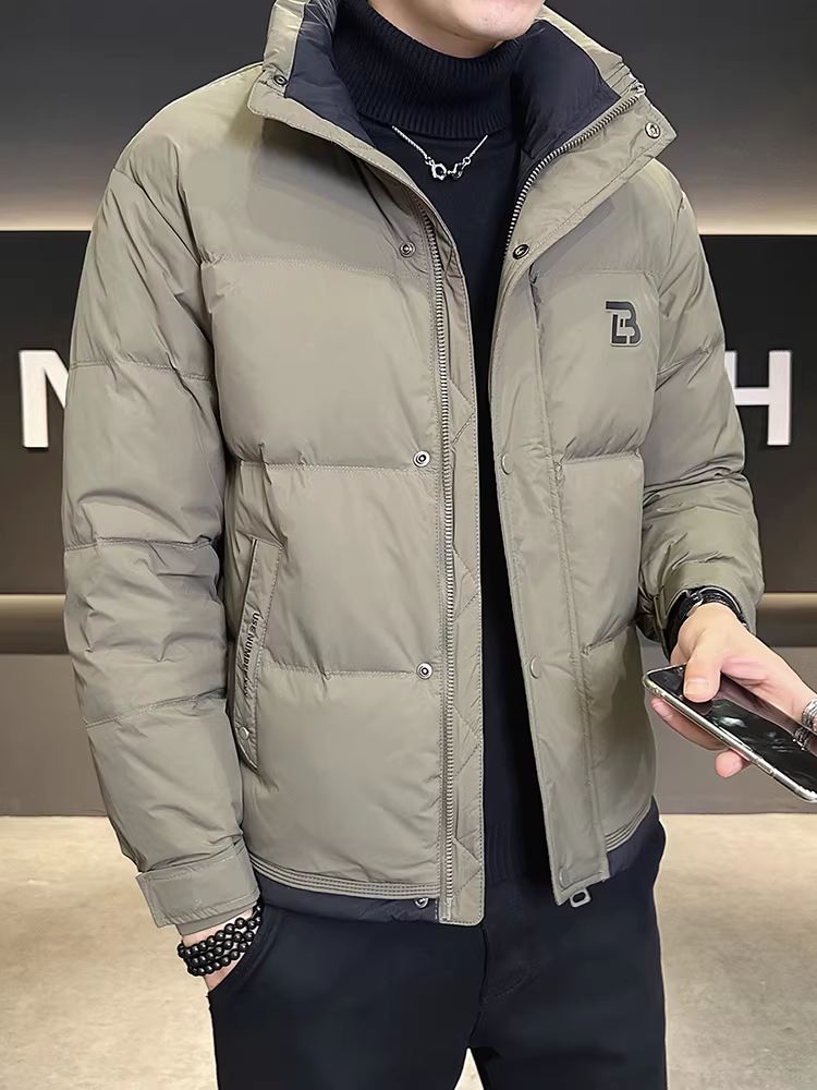 Áo khoác nam mùa đông 2024 kiểu mới cao cấp phối màu cổ đứng đơn giản đa năng thời thượng dày dặn ngắn