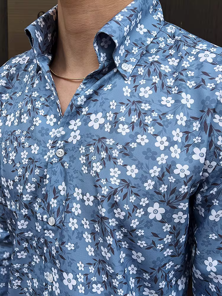 Áo sơ mi nam cổ chữ V in họa tiết, tay dài, kiểu xuân thu mới, hợp thời trang, cao cấp, công sở lịch sự, chống nhăn