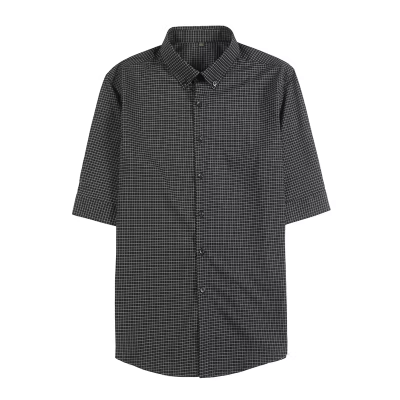 Áo sơ mi kẻ sọc houndstooth dành cho nam, tay ngắn, kiểu dáng mới mùa hè, cao cấp, hợp thời trang, ôm dáng, áo sơ mi tay năm phần, phong cách công sở giản dị.