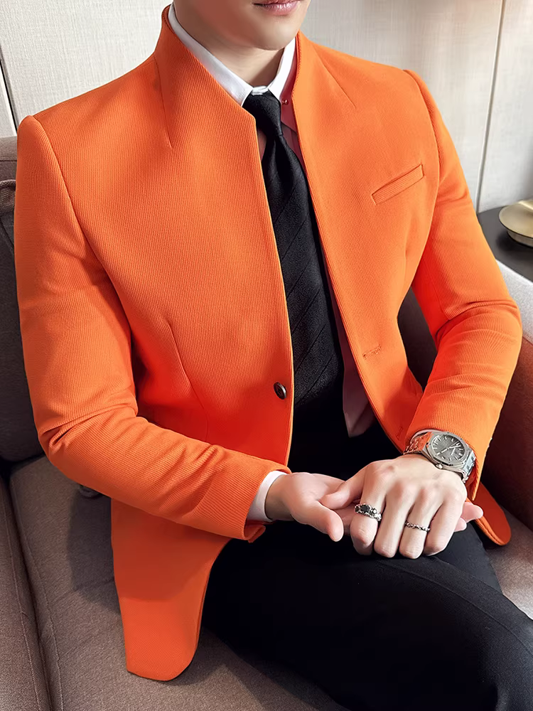 Áo blazer cổ waffle dành cho nam, kiểu mới thu đông 2025, thời trang, ôm dáng, dễ chăm sóc, vest công sở phong cách Trung Hoa mới