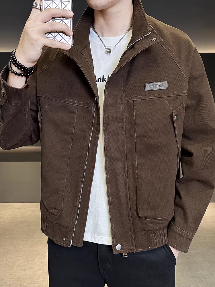 Áo khoác nam kiểu dáng công sở 100% cotton, cổ đứng, thời trang thu đông 2025, kiểu dáng hiện đại, đa năng, cao cấp.