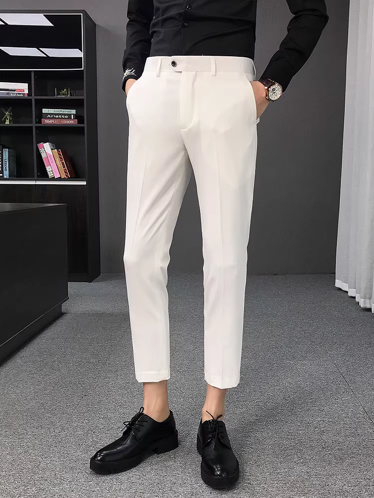 Quần nam kiểu Anh mùa hè, quần lửng thời trang dành cho nhà tạo mẫu tóc, quần lửng dáng ôm vừa vặn lịch lãm, quần âu lịch sự