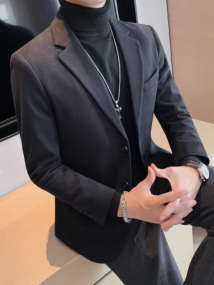 Áo khoác len nam mùa thu đông, kiểu dáng thời trang và ôm dáng, bộ vest len công sở cao cấp, phong cách Anh quốc