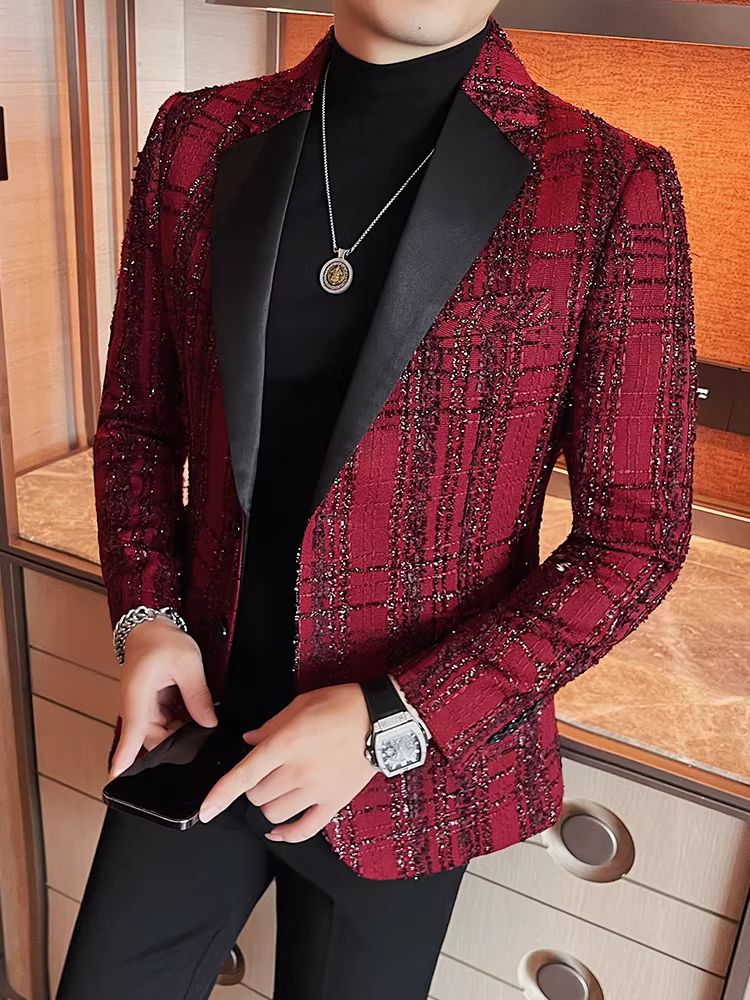 Áo blazer nam phối màu thời thượng, phong cách cao cấp, dáng ôm, dễ chăm sóc, kiểu dáng áo vest thường ngày.