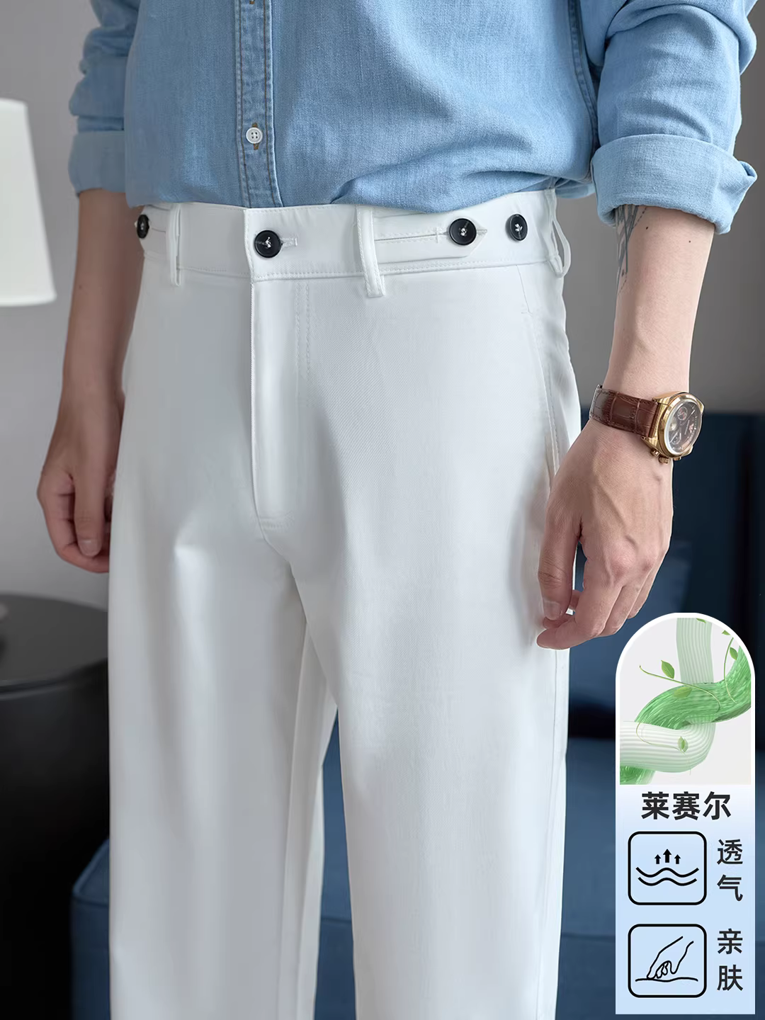 Quần âu nam chất liệu cotton Tencel Lyocell cao cấp, dáng rộng, thẳng, thoải mái, thời trang, lưng quần bán co giãn, thích hợp cho công việc.