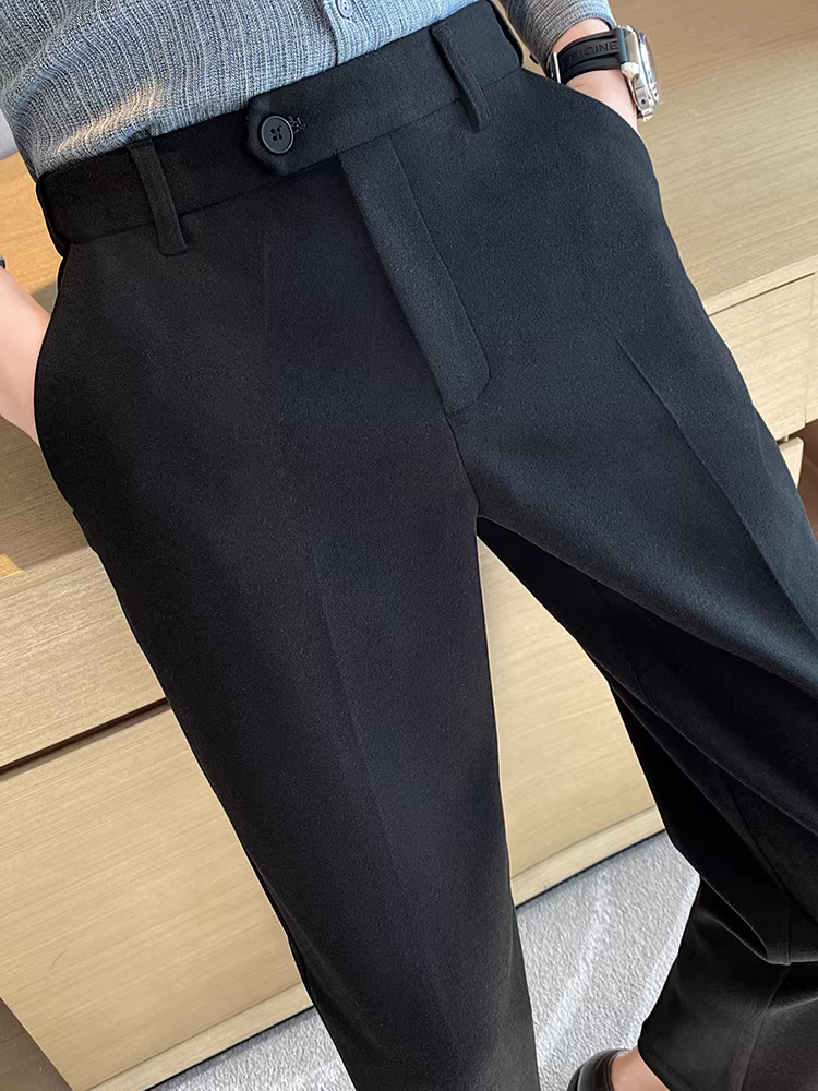 Quần tây len cao cấp cho nam, quần dày dặn mặc thường ngày cho mùa thu đông, thiết kế lưng thun, quần âu chất liệu mềm mại.