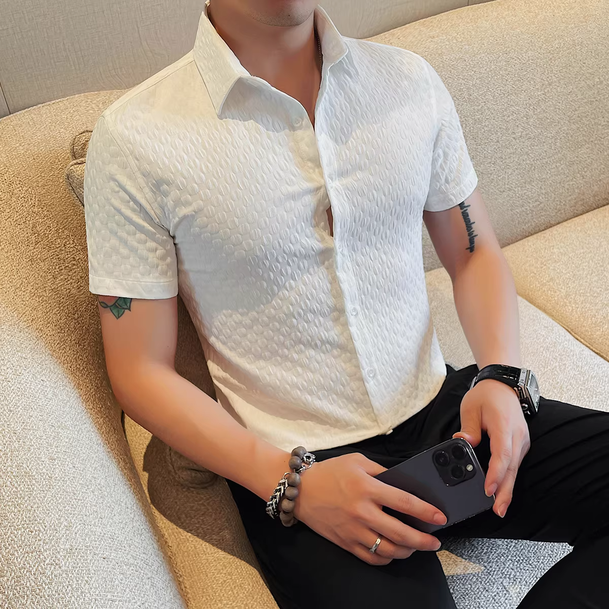 Áo sơ mi ngắn tay cao cấp dành cho nam, phong cách mùa hè mới, thời trang, thon gọn, đẹp trai, lịch sự, đa năng, áo sơ mi mát mẻ