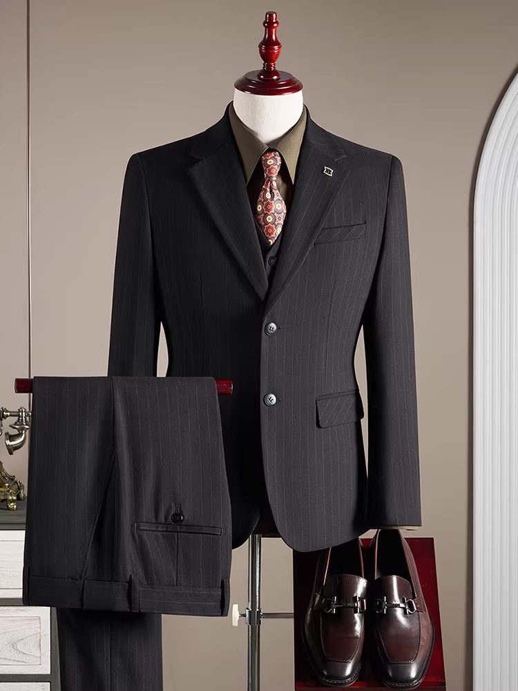 Bộ vest kẻ sọc cho chú rể, vest nam, trang phục công sở lịch sự, trang phục dạ hội, vest ôm dáng, vest size lớn