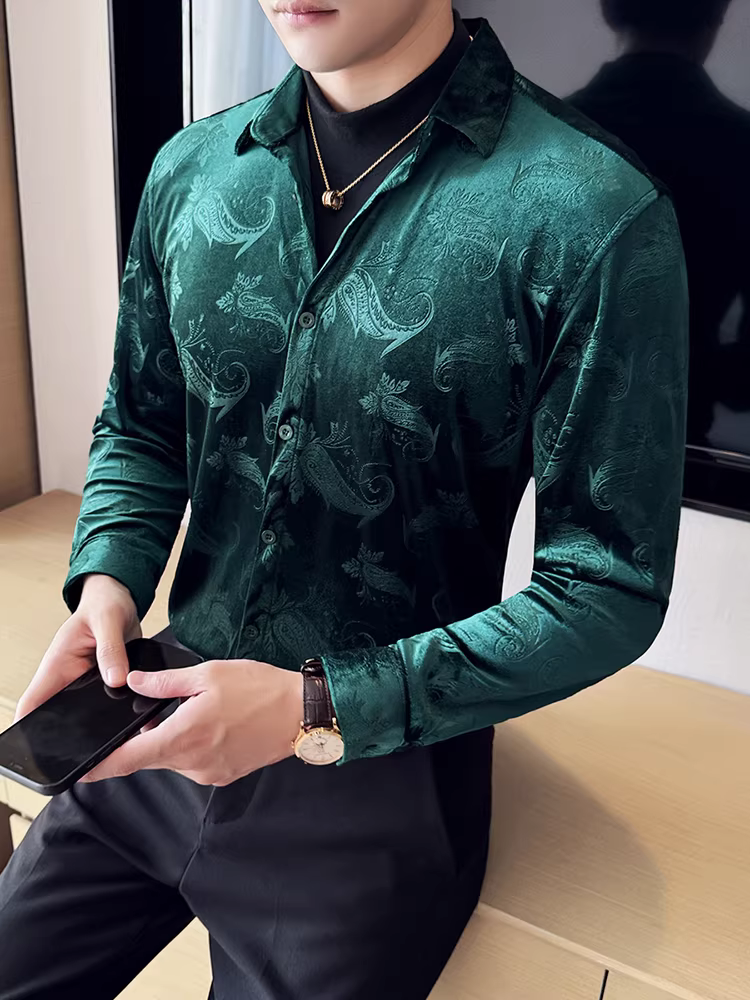 Áo sơ mi nhung giả hai mảnh dành cho nam, dài tay, dày dặn cho mùa thu đông, thời trang, hợp thời trang, giản dị, đa năng, sành điệu, áo sơ mi ôm dáng.