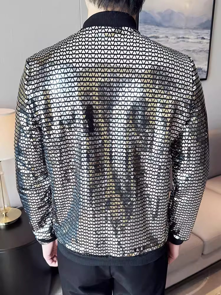 Áo khoác cổ bóng chày nam mùa xuân hè kiểu dáng mỏng cao cấp thời trang hợp thời trang cá tính quần áo biểu diễn sequin bạc