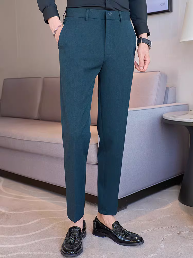 Quần âu nam thêu cao cấp, quần tây công sở lịch lãm, ôm dáng, co giãn, phong cách Anh, quần âu lịch sự ôm dáng thời trang.