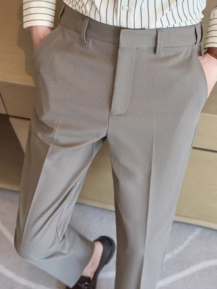 Quần âu nam chất liệu thun co giãn không lộ, kiểu dáng xuông, dễ chăm sóc, ôm dáng, dài, mới năm 2025.