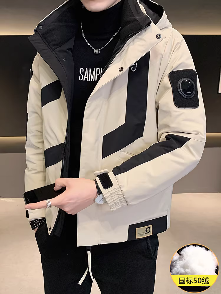 Áo khoác phao dày cho nam, kiểu ngắn, thương hiệu thời thượng mới năm 2025, ôm dáng, áo khoác parka mùa đông ấm áp cho nam.