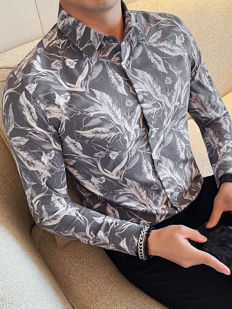 Áo sơ mi hoa phong cách retro dành cho nam, dài tay, giản dị, đa năng, thời trang, ôm dáng, cao cấp, dễ chăm sóc, chống nhăn, áo sơ mi công sở
