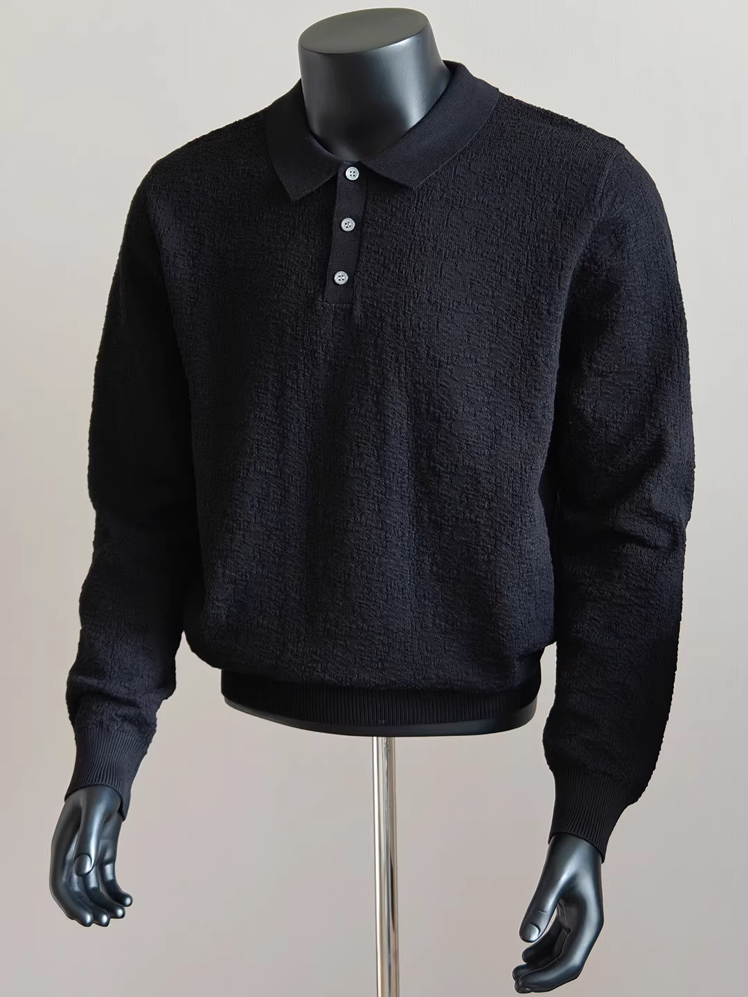 Áo len nam dáng ôm, chất liệu dệt kim xếp ly cổ điển, đa năng, tay dài, cổ trụ, thu đông 2025 mới