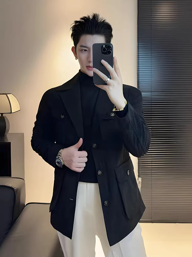 Áo khoác săn bắn bằng vải gân kiểu tiền cổ Anh dành cho nam, dài trung bình, kiểu dáng thu đông mới, dáng rộng, đa năng và thời trang.