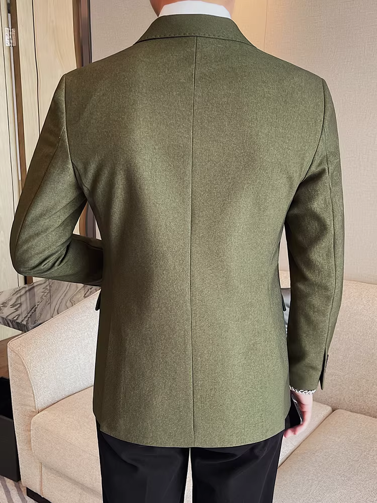 Áo blazer nam kiểu cổ điển, hai hàng khuy, thời trang xuân thu, phong cách công sở lịch sự, đa năng, dáng ôm, kiểu dáng đơn giản