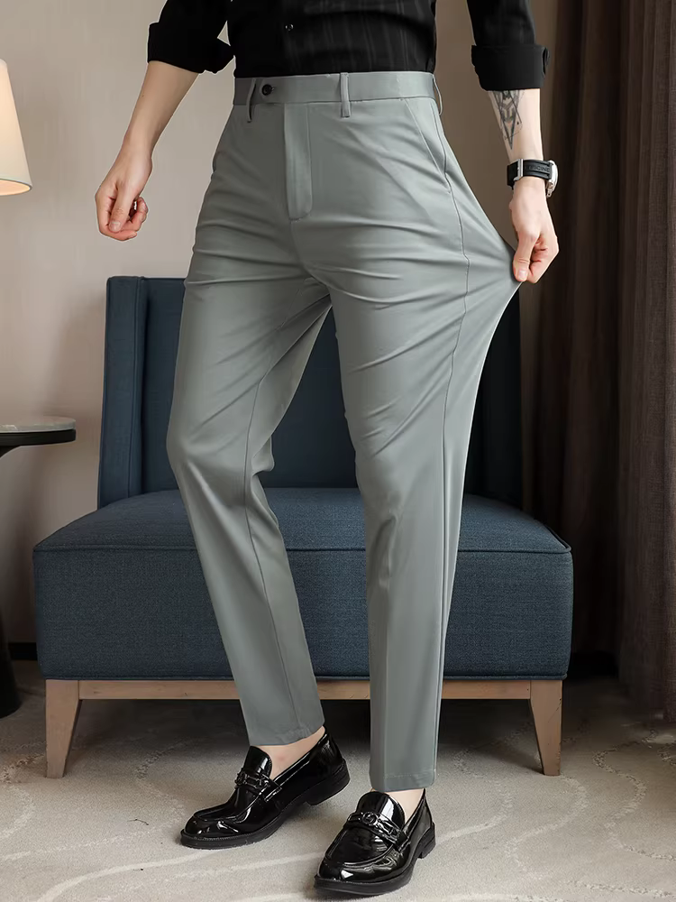 Quần âu nam cao cấp chất liệu lụa đá co giãn, kiểu dáng Hàn Quốc ôm dáng, đa năng, thích hợp cho công sở