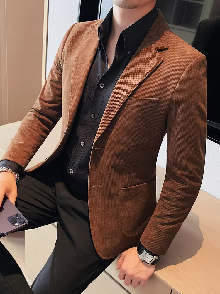 Áo vest nam chất liệu corduroy, thu đông 2025 kiểu Hàn Quốc mới, dáng ôm, thời trang, lịch sự, chống nhăn.