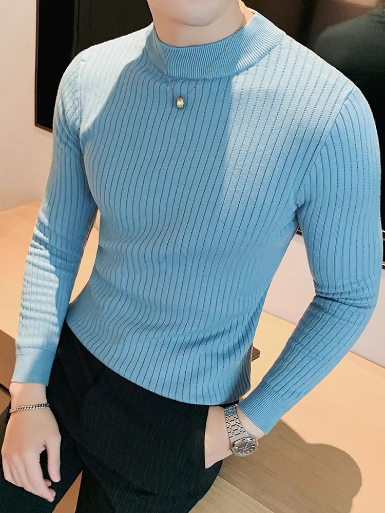 Áo len cổ lọ nửa cổ cho nam, mùa thu đông, dày dặn giữ ấm, có lớp lót bên trong, ôm dáng, thời trang và hợp xu hướng, chất liệu dệt kim cổ trung.