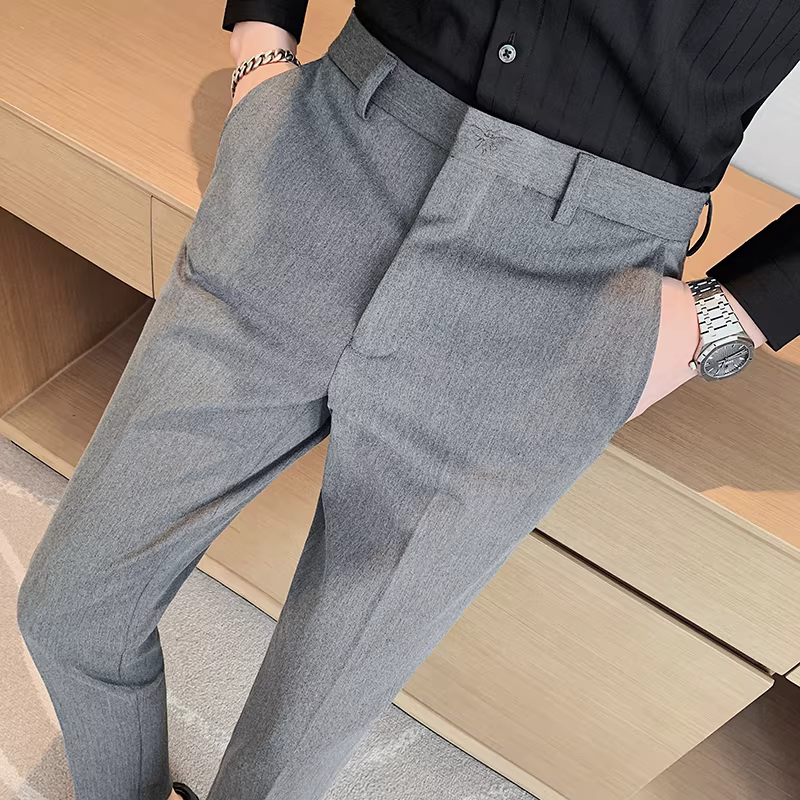 Quần âu nam thêu cao cấp, kiểu dáng ôm body, thời thượng và đa năng, quần công sở phong cách Hàn Quốc, quần nam lịch lãm.