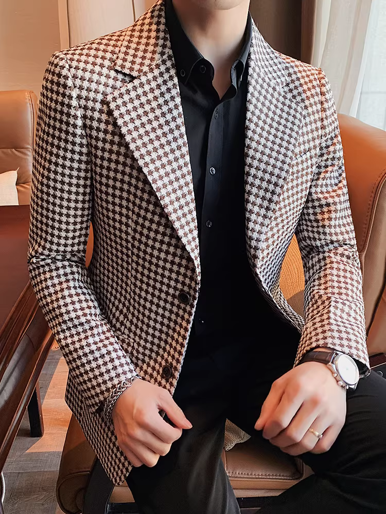 Áo blazer kẻ caro nam, kiểu mới thu đông 2025, thời trang, ôm dáng, lịch lãm, phong cách công sở lịch sự, không nhăn, dễ chăm sóc.