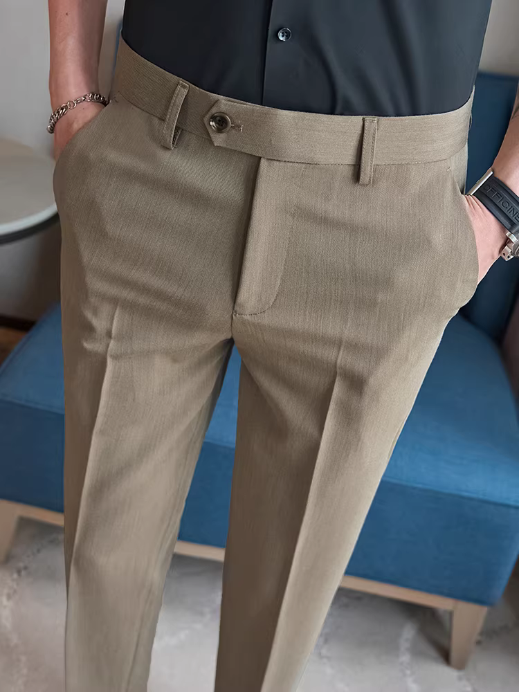 Quần lửng nam mùa hè, quần casual cao cấp, thời trang, phong cách Anh, màu trơn, quần công sở, dáng ôm, ống côn