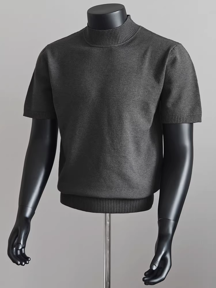 Áo len ngắn tay cổ cao nửa cổ Lyocell dành cho nam, thời trang thu đông, dáng cổ trung, đa năng, áo thun dệt kim chất lượng cao