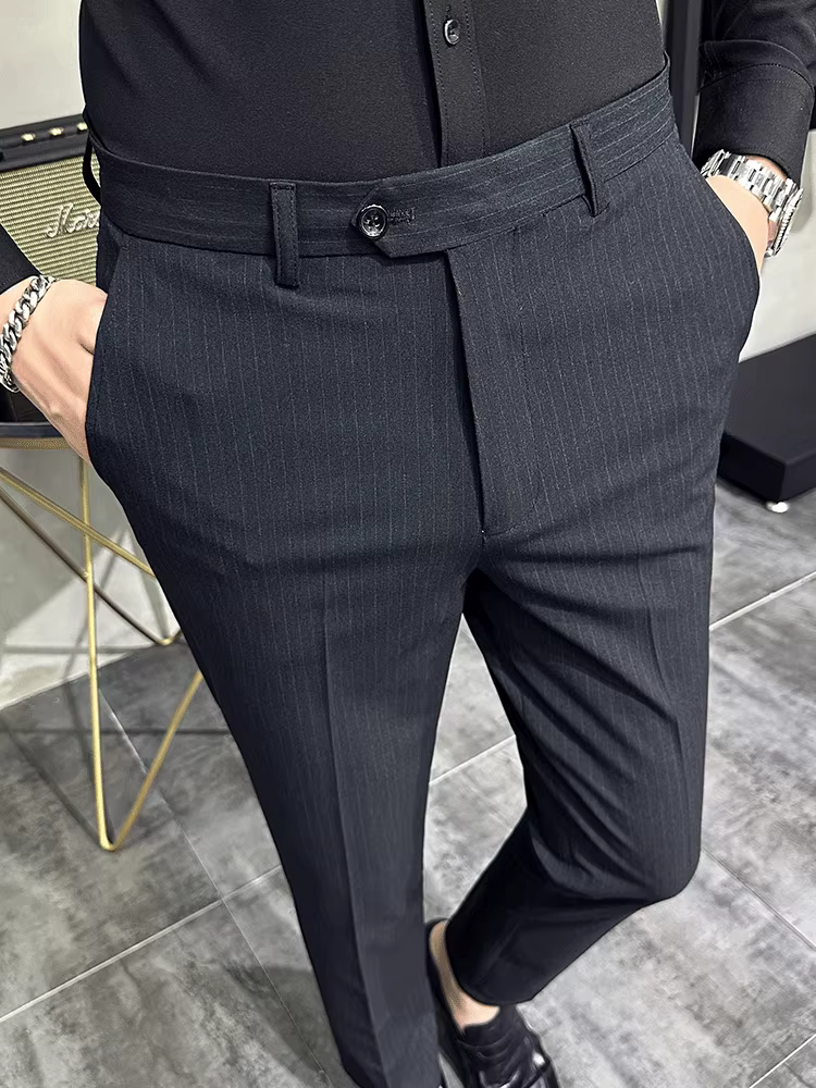 Quần dài nam sọc kẻ Xuân Thu kiểu dáng ôm body thời trang, quần âu lịch sự cao cấp phong cách Hàn Quốc