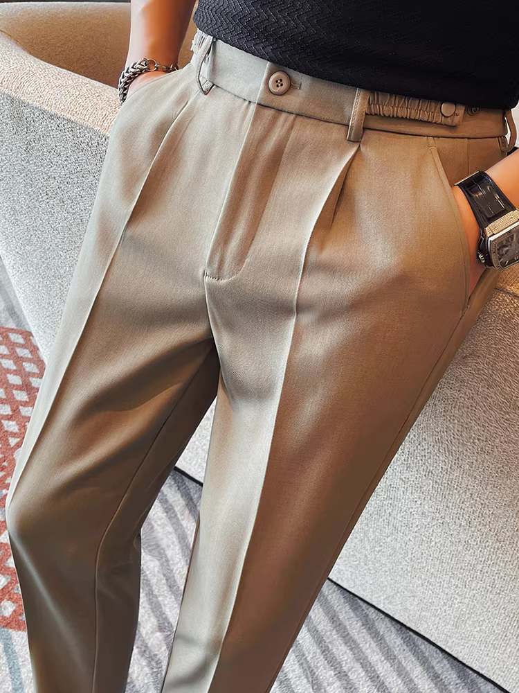 Quần âu nam lưng thun co giãn, kiểu dáng mới xuân hè, ôm dáng, ống côn, cao cấp, lịch sự, thích hợp cho công sở.