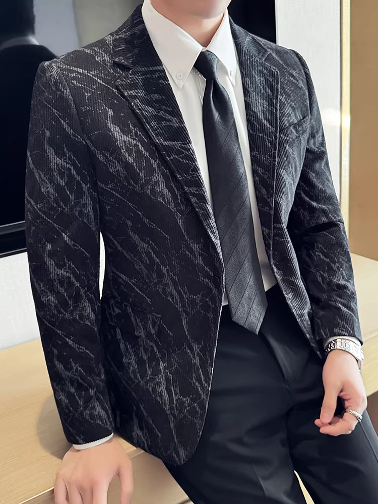 Áo khoác vải nhung kẻ cho nam, kiểu dáng dày dặn mùa thu đông, thời trang, hợp xu hướng, ôm dáng, đẹp trai, lịch sự, phù hợp với công sở, vest cao cấp