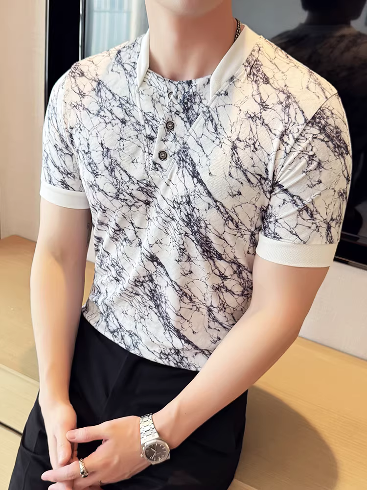 Áo polo nam cao cấp cổ V, tay ngắn, kiểu mới hè 2025, chất liệu mát lạnh, thoáng khí, thoải mái, kiểu dáng năng động.