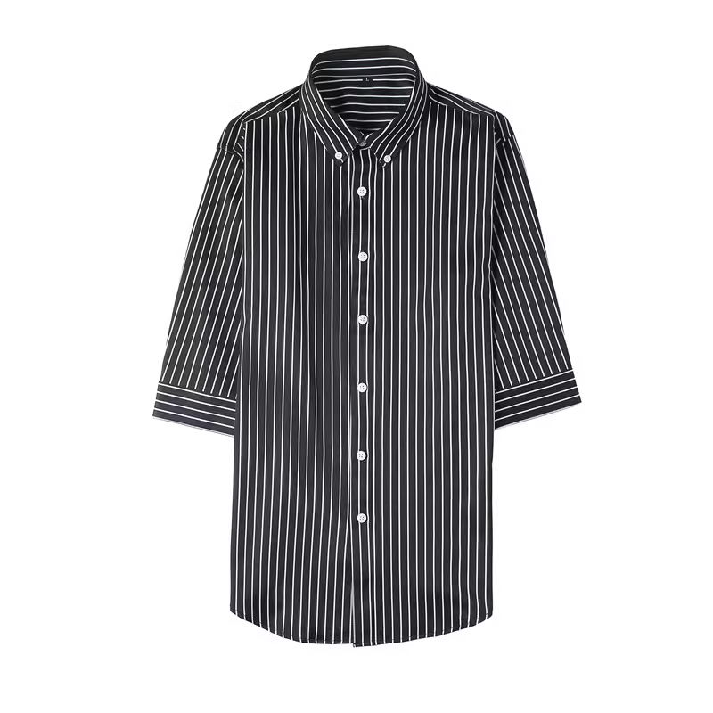 Áo sơ mi nam tay lửng, áo sơ mi ngắn tay sọc kiểu Hàn Quốc ôm dáng mùa hè, áo sơ mi tay lửng thời trang cá tính.