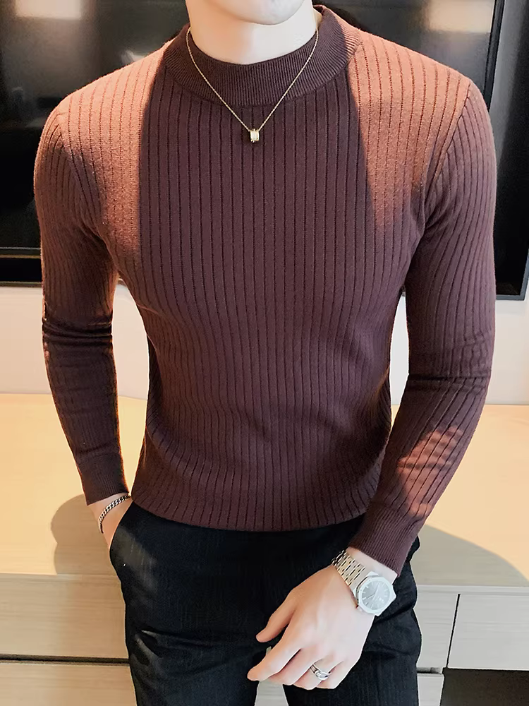 Áo len cổ lọ nửa cổ cho nam, mùa thu đông, dày dặn giữ ấm, có lớp lót bên trong, ôm dáng, thời trang và hợp xu hướng, chất liệu dệt kim cổ trung.