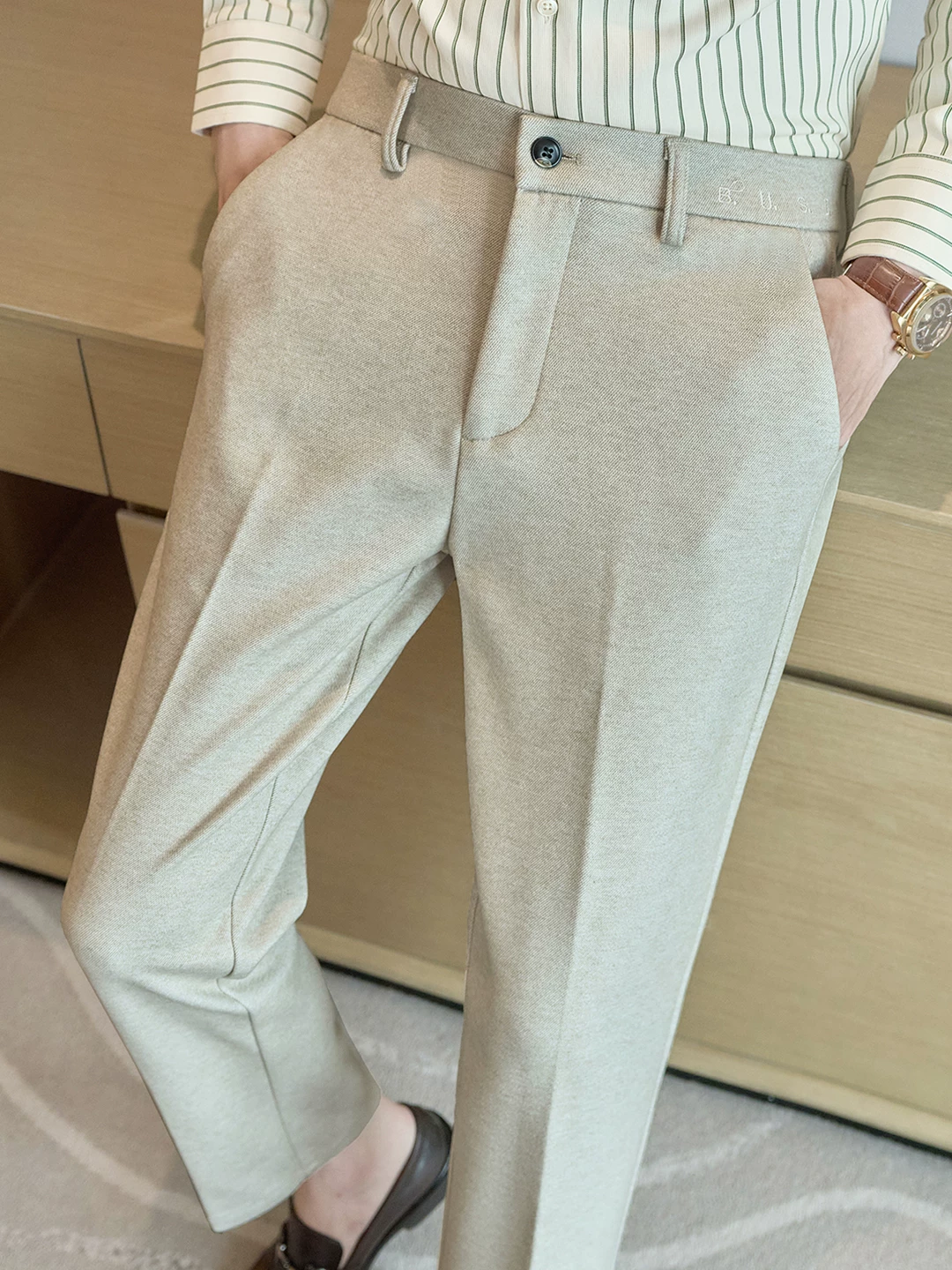 Quần dài len ống đứng dày dặn mùa thu đông dành cho nam, quần dài màu trơn đa năng, ấm áp, chất liệu len chải mềm, quần âu công sở.