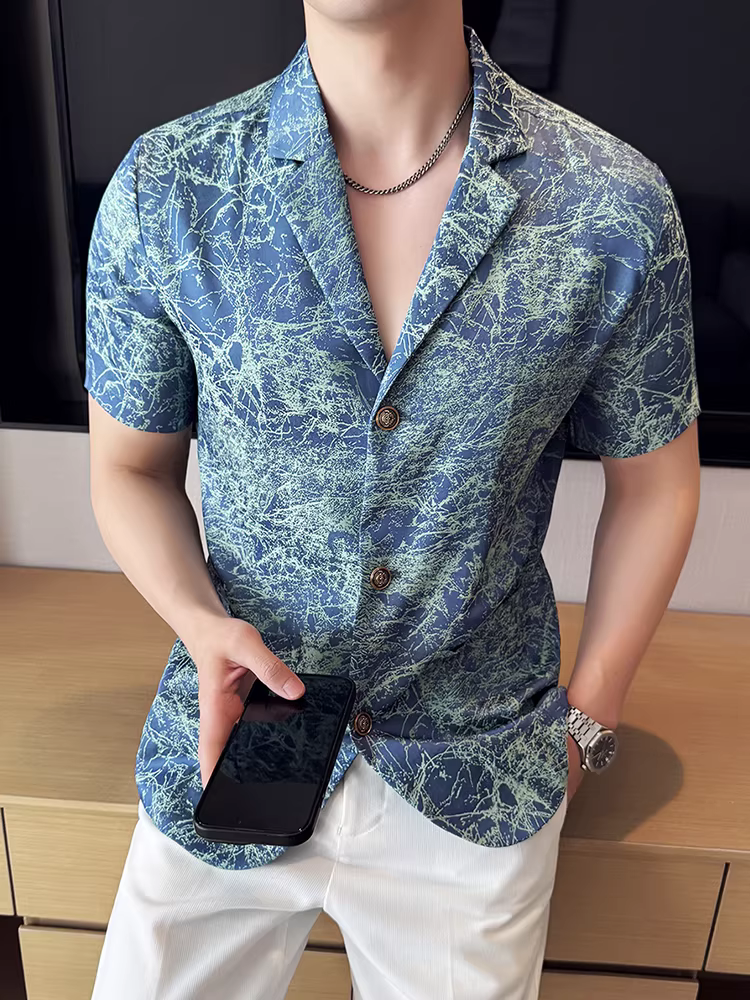 Áo vest nam chất liệu lụa đá dệt jacquard tay ngắn mùa hè mỏng năm 2025 kiểu dáng thời trang mới mẻ, phong cách thường ngày