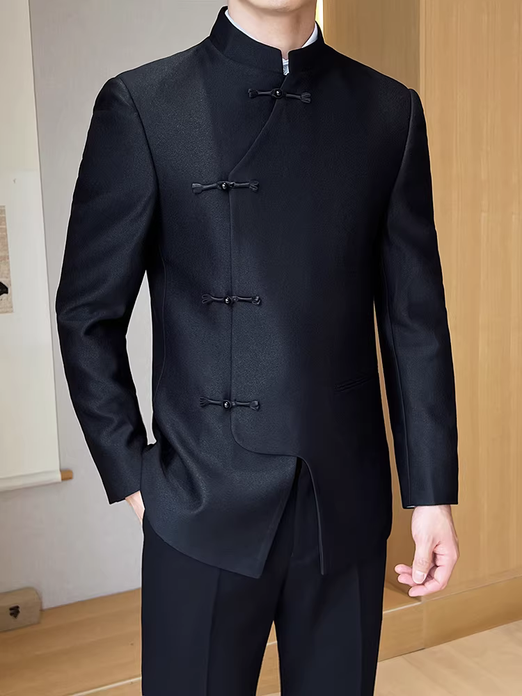Bộ vest nam cổ đứng kiểu Trung Quốc, phong cách công sở lịch lãm, đa năng, thời trang, thích hợp dự tiệc, vest chú rể cưới