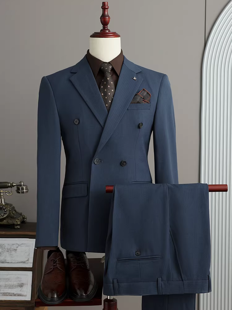 Bộ vest nam kẻ sọc thanh lịch, kiểu dáng lịch lãm, thích hợp cho đám cưới, trang phục công sở, kiểu dáng ôm sát, bộ vest ba mảnh lịch sự.